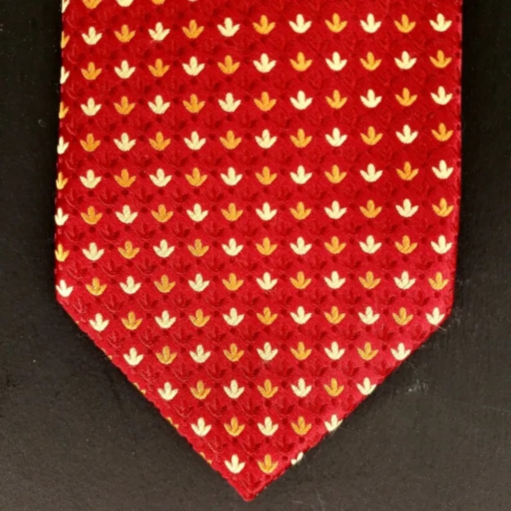 Ermenegildo Zegna Men's Necktie Tie 3.5" Silk Red Geometric ‼️